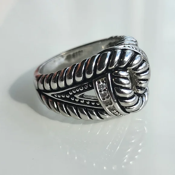 Premier Designs "Bound Together" faux rhodium plated unisex ring size 11.5 nwot - Picture 5 of 12